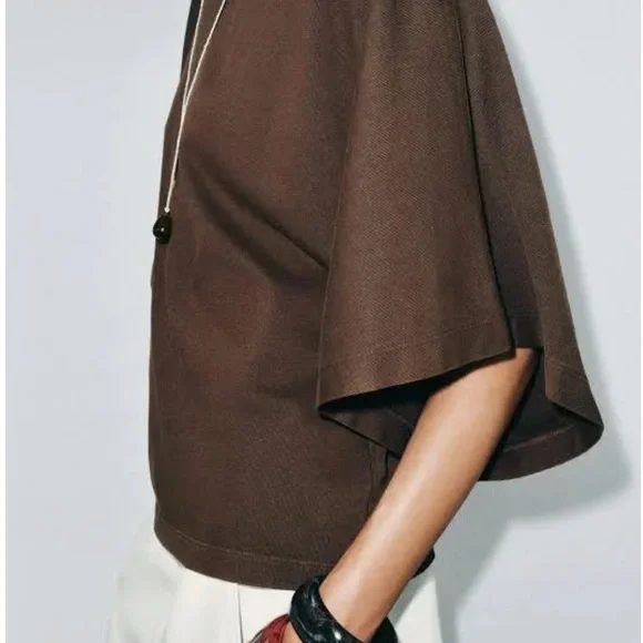 Zara Chocolate Brown Short Sleeve Top S - Picture 3 of 5